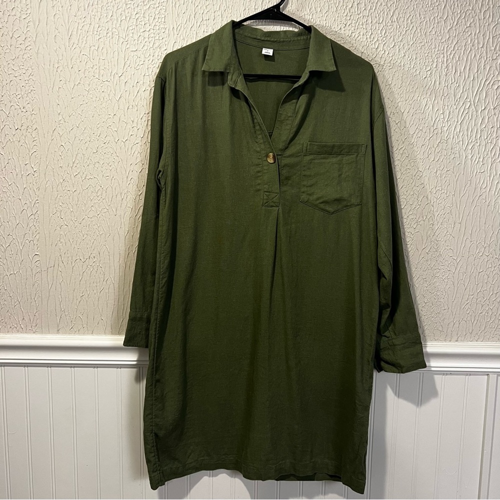 Old Navy Matcha Green Linen Blend Shirt Shift Dress size small - Picture 5 of 13